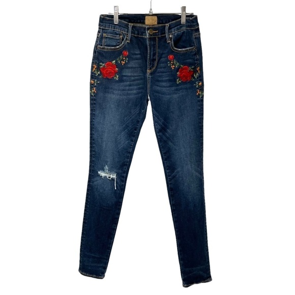 DRIFTWOOD Denim - Driftwood Floral Boho Embroidery Distressed Skinny Denim Jeans Women’s 26